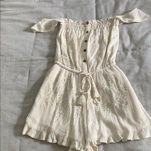 Cream floral button romper